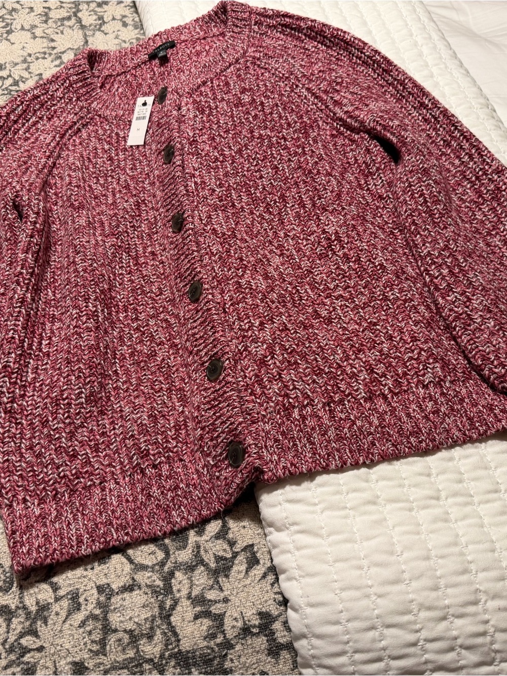 NWT Talbots Pink Marled Cotton Blend Button Cardigan Size M